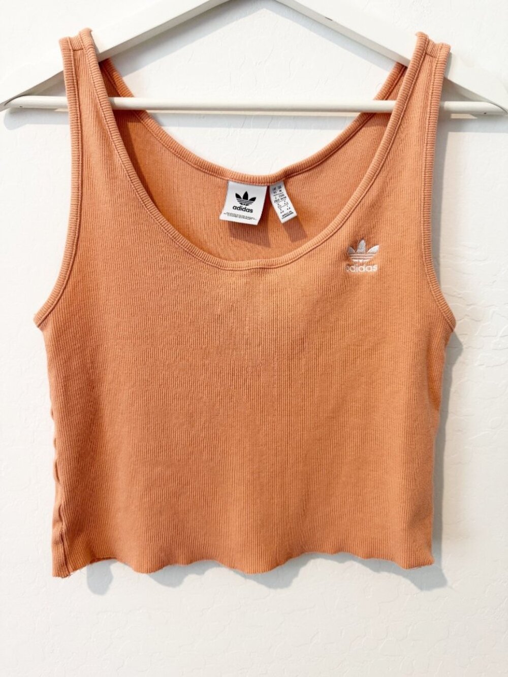 Adidas Trefoil Ribbed Tank Medium Crop DIY Raw Hem Athleisure Lounge Streetwear